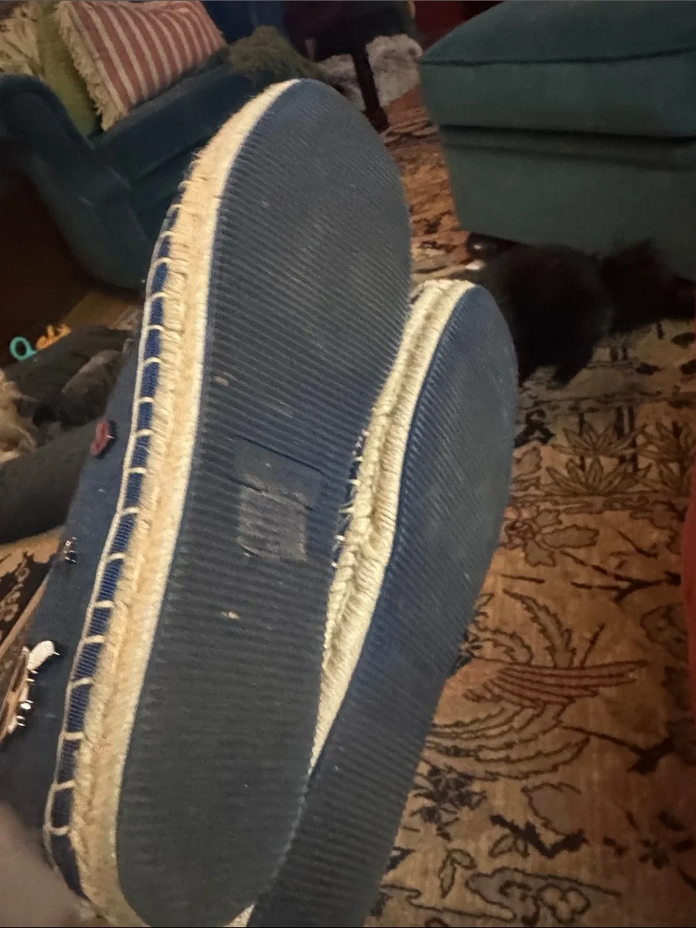 Karl Lagerfeld Navy Denim Espadrilles with Enamel Pins